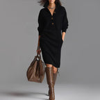 Women's Slim Fit Ribbed Midi Sweater Dress – Cozy & Stylish Black