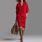 Women's Slim Fit Ribbed Midi Sweater Dress – Cozy & Stylish Red
