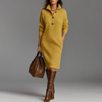 Women's Slim Fit Ribbed Midi Sweater Dress – Cozy & Stylish Yellow