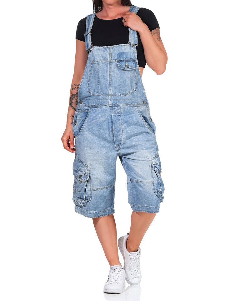Nora | Women's Denim Cargo Overall Shorts