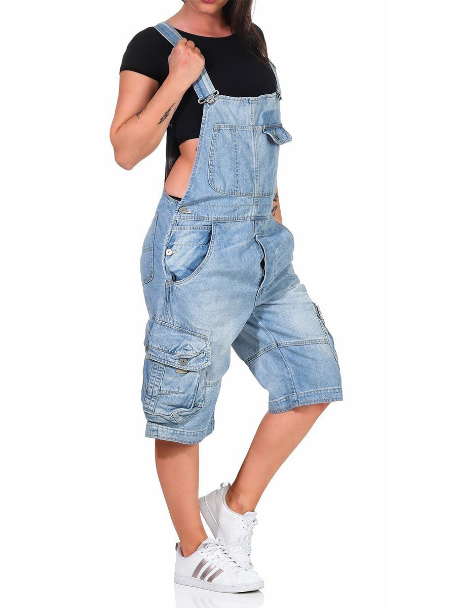 Nora | Women's Denim Cargo Overall Shorts