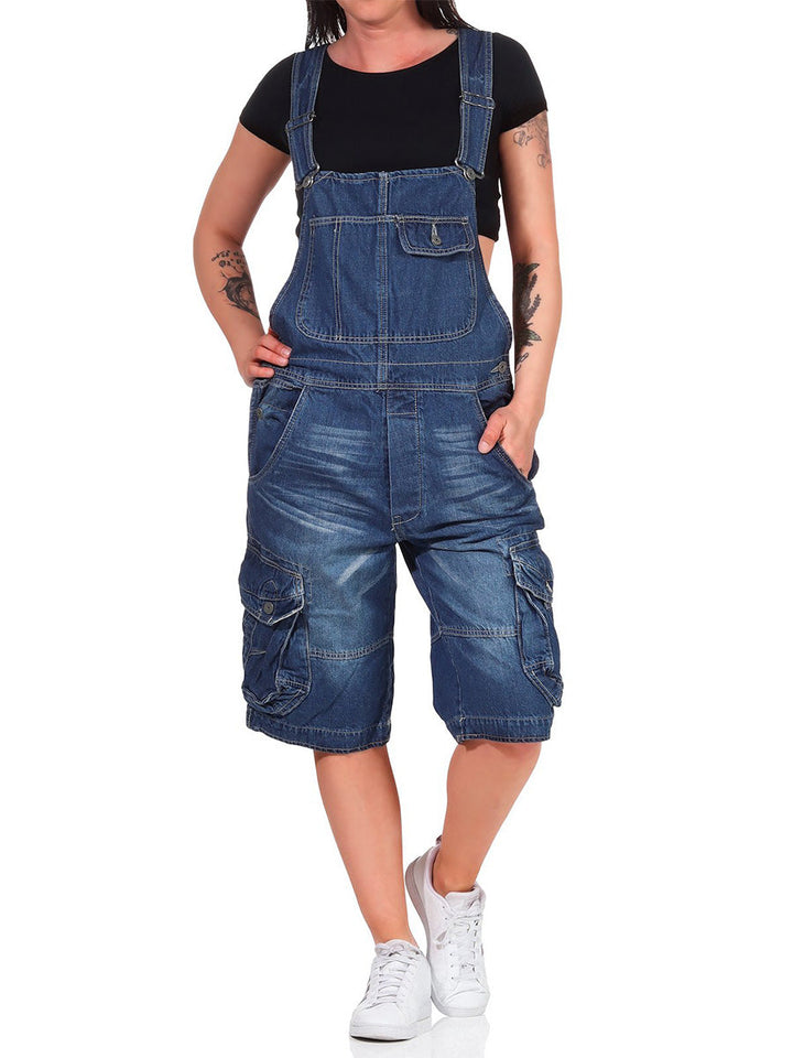 Nora | Women's Denim Cargo Overall Shorts