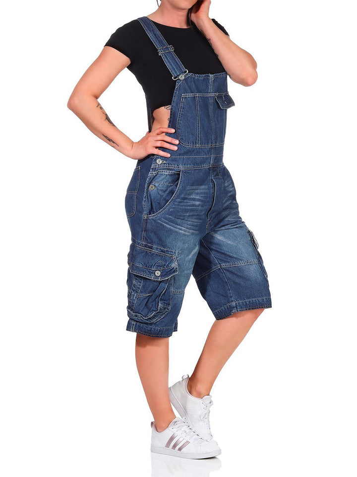 Nora | Women's Denim Cargo Overall Shorts