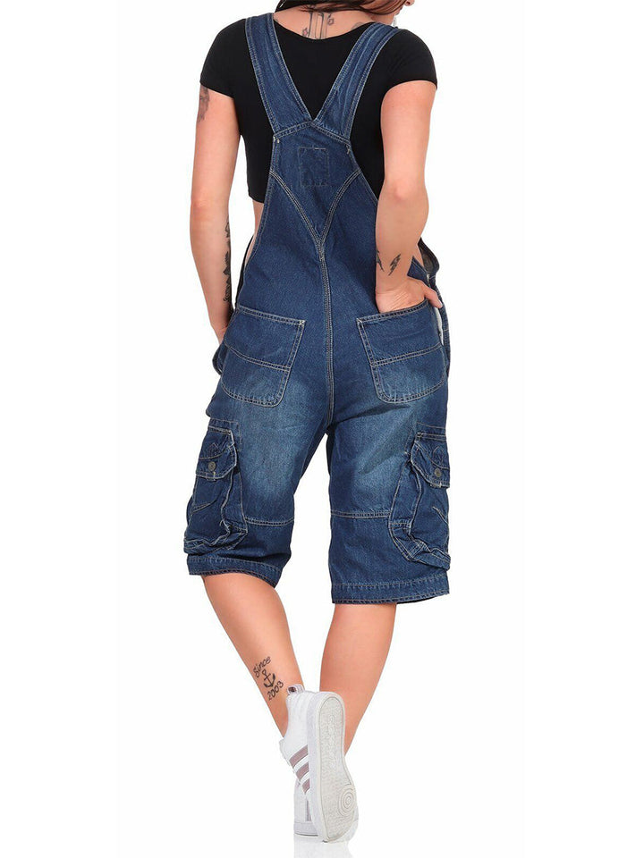Nora | Women's Denim Cargo Overall Shorts