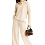 Cashmere-Blend Sweater and Pants Set for Women Beige One size