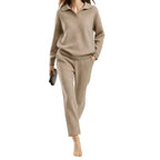 Cashmere-Blend Sweater and Pants Set for Women Camel One size