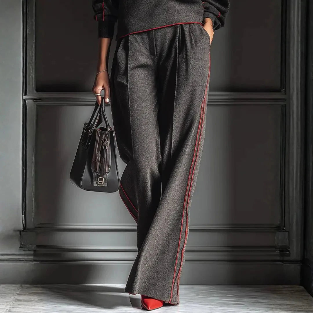 Women's Straight-Leg Pants with Contrast Piping-MODAUTLET