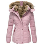 Faux-Fur Hooded Padded Coat for Women Pink