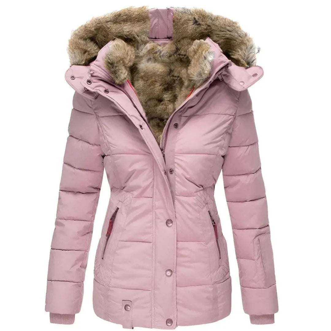Faux-Fur Hooded Padded Coat for Women Pink