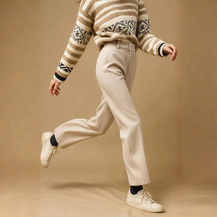 High-Waist Wool Straight-Leg Trousers for Women-MODAUTLET