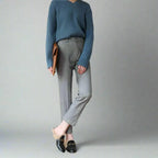 High-Waist Wool Straight-Leg Trousers for Women Gray