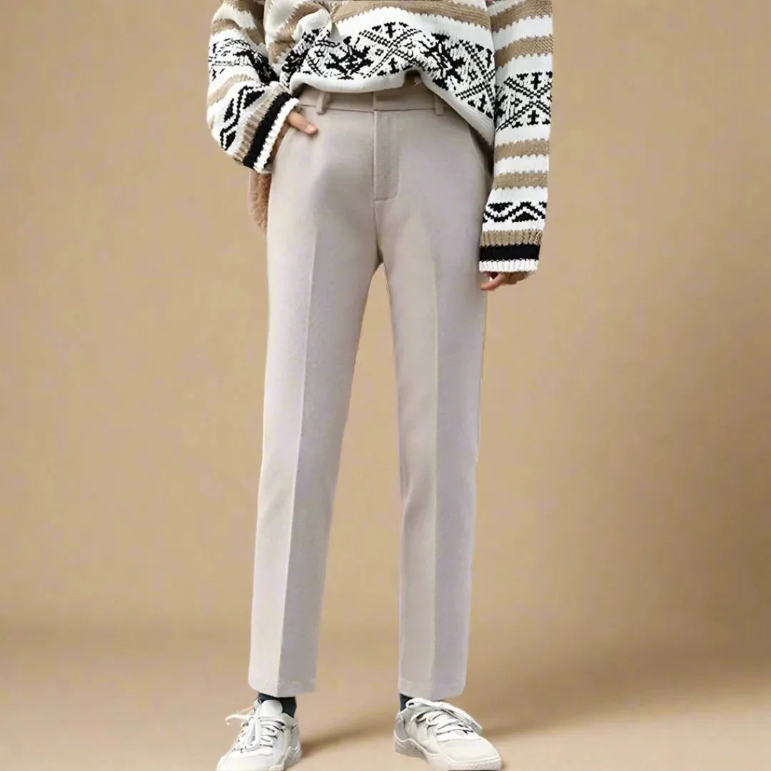 High-Waist Wool Straight-Leg Trousers for Women-MODAUTLET
