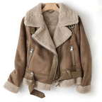 Women's Leather Sherpa Coat Brown