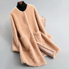 Shearling Fur Coat for Women Blossom Pink