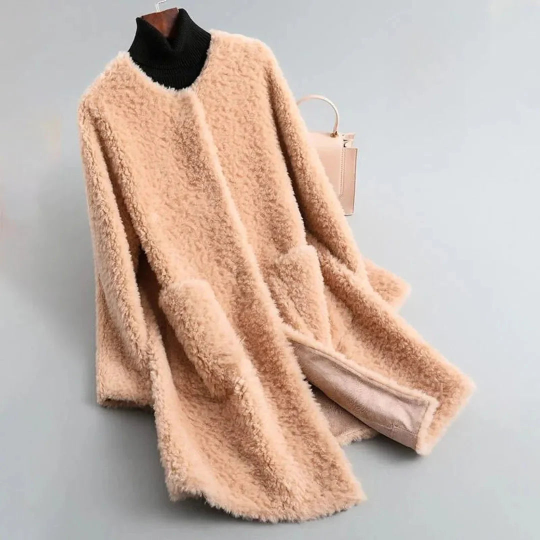 Shearling Fur Coat for Women Blossom Pink