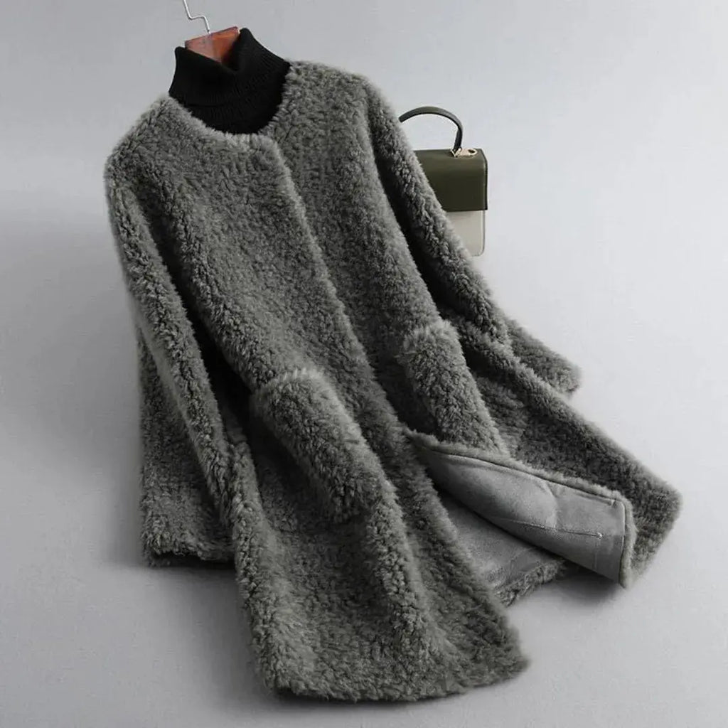 Shearling Fur Coat for Women Graphite Gray