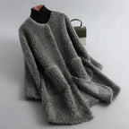 Shearling Fur Coat for Women Graphite Gray