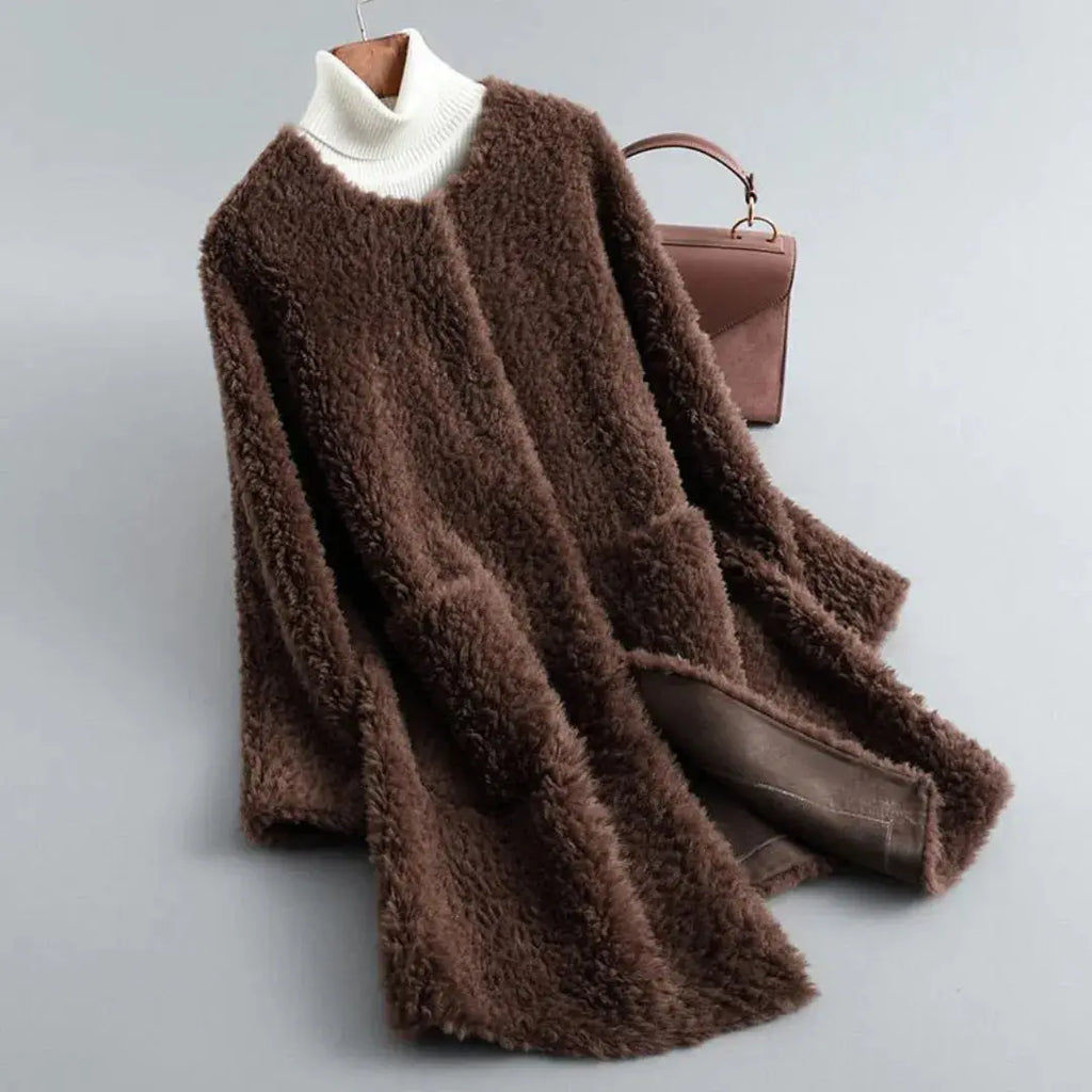 Shearling Fur Coat for Women Mocha Brown