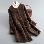 Shearling Fur Coat for Women Mocha Brown