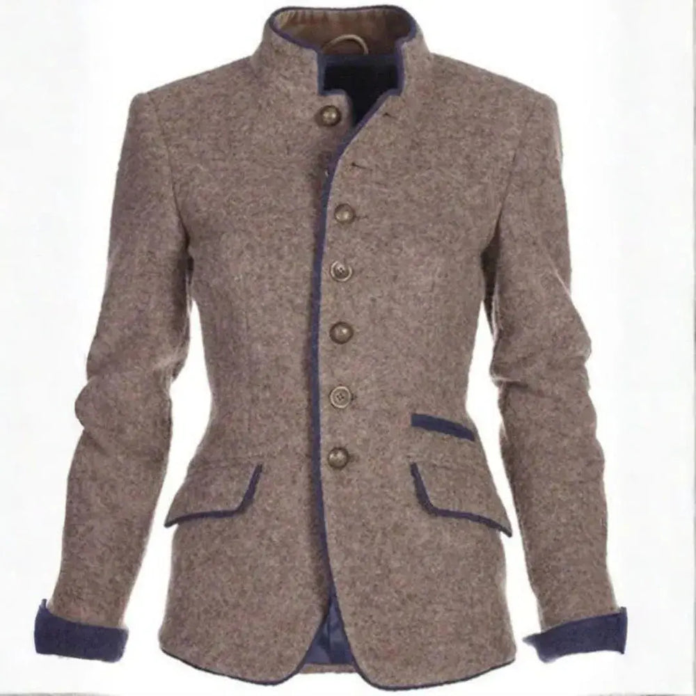 Women's Stand-Collar Blazer with Contrast Trim-MODAUTLET