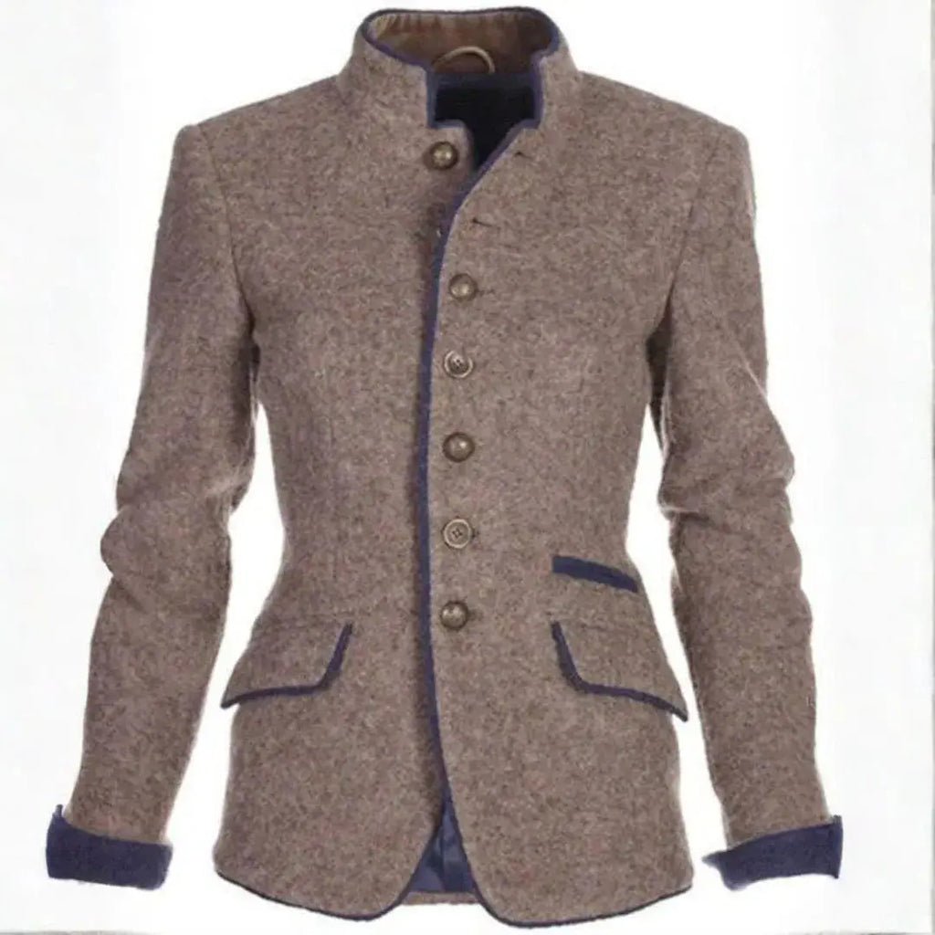 Women's Stand-Collar Blazer with Contrast Trim