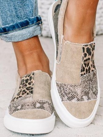 Women's Animal Print Canvas Sneakers Khaki