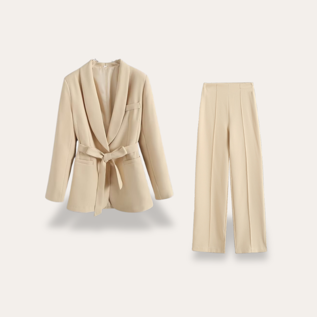 Hazel | Conjunto de Blazer com Cinto e Calças de Perna Larga para Mulher