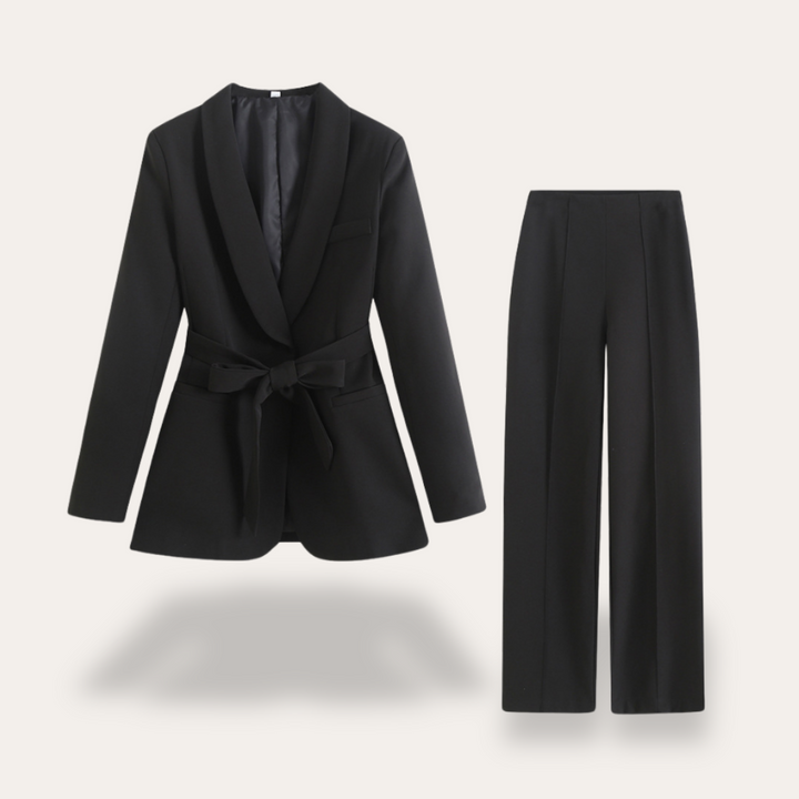 Hazel | Conjunto de Blazer com Cinto e Calças de Perna Larga para Mulher