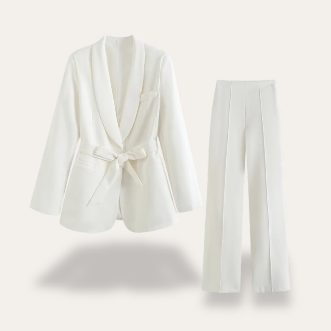 Hazel | Conjunto de Blazer com Cinto e Calças de Perna Larga para Mulher
