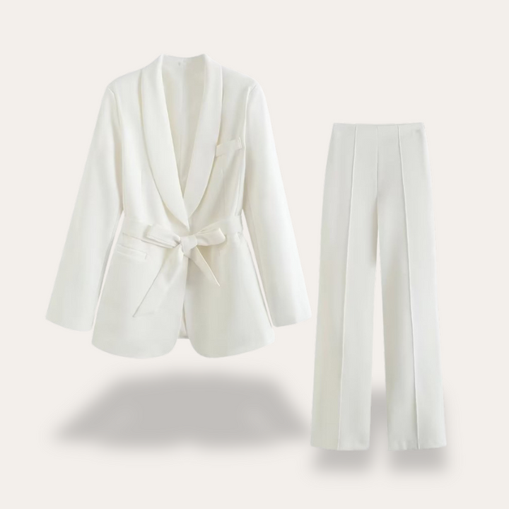 Hazel | Conjunto de Blazer com Cinto e Calças de Perna Larga para Mulher