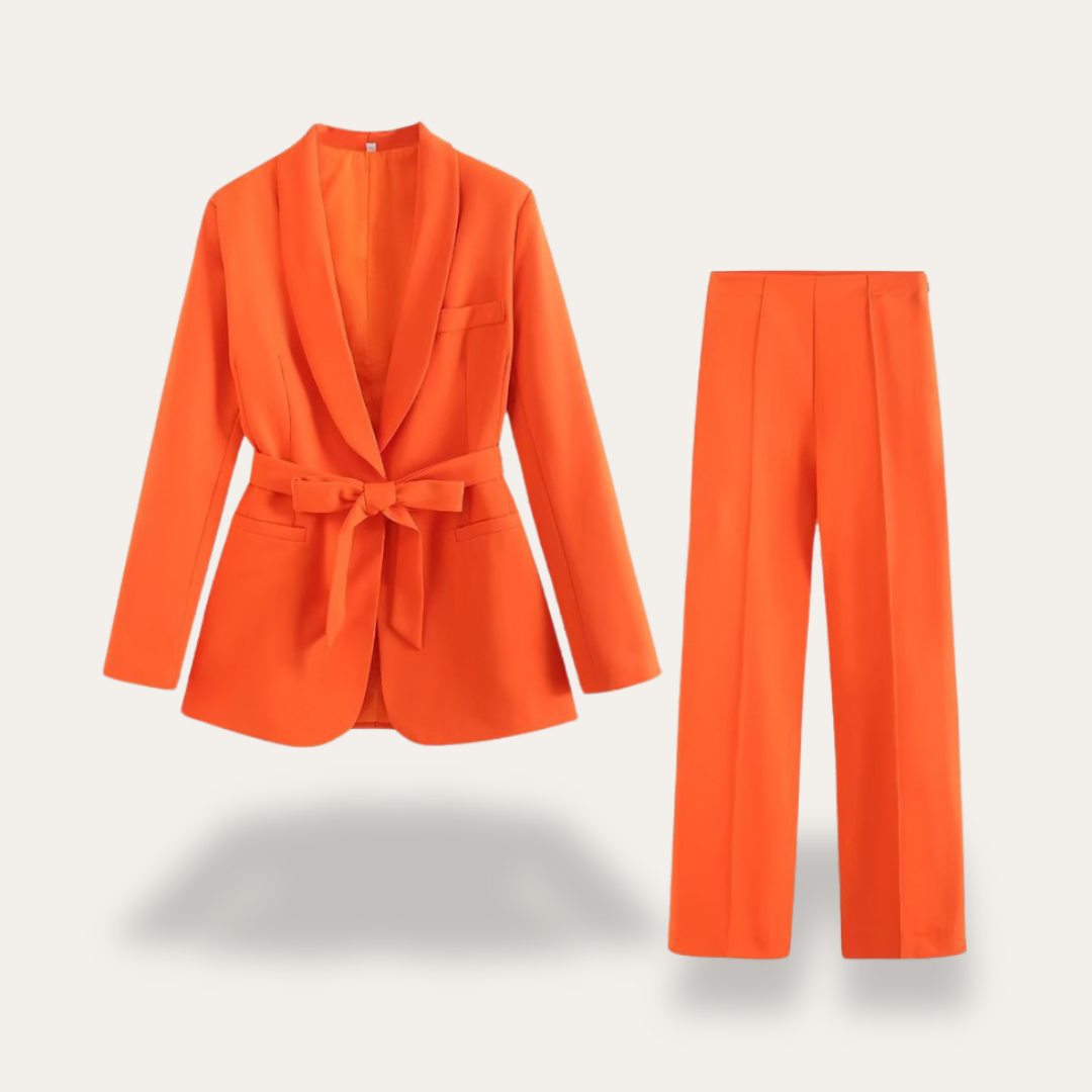 Hazel | Conjunto de Blazer com Cinto e Calças de Perna Larga para Mulher