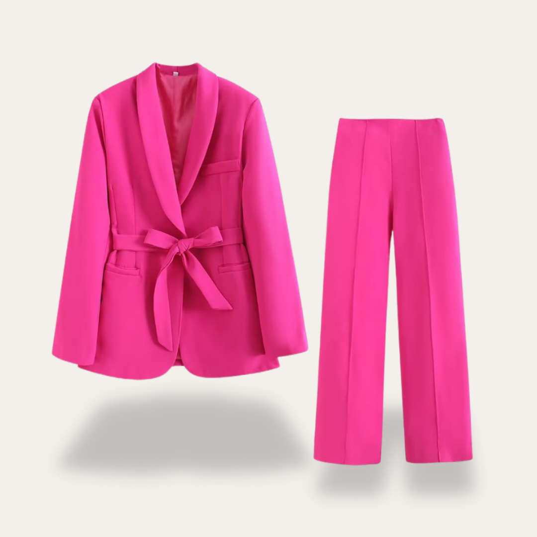 Hazel | Conjunto de Blazer com Cinto e Calças de Perna Larga para Mulher