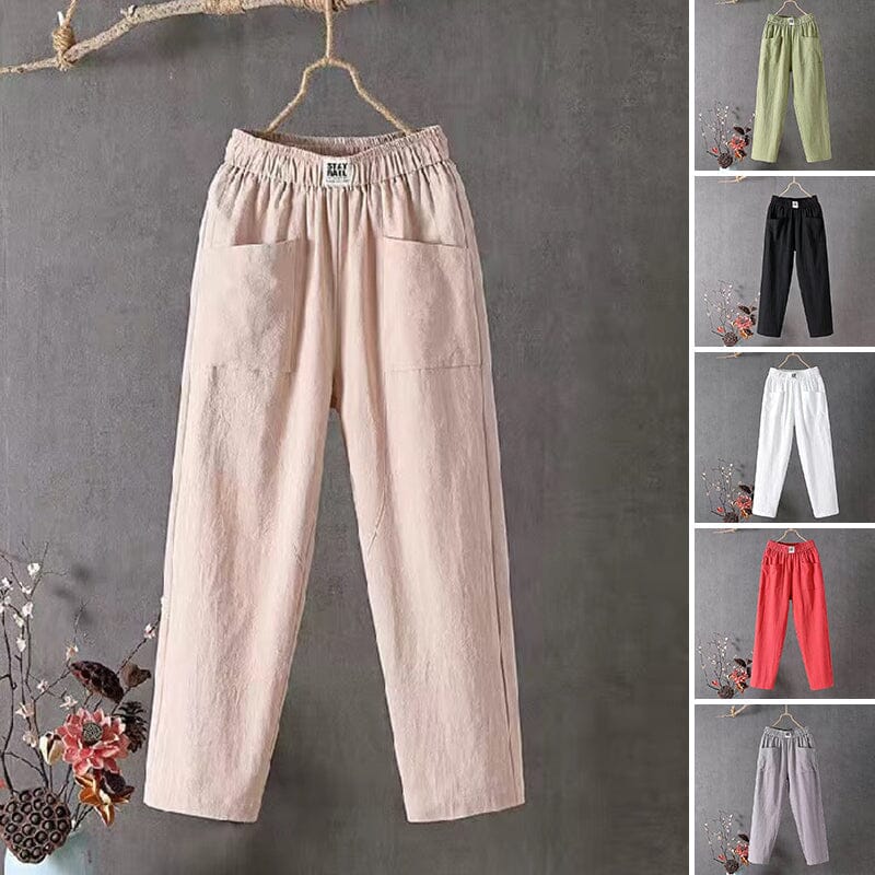 Women's Casual Linen Blend Pants with Elastic Waistband
