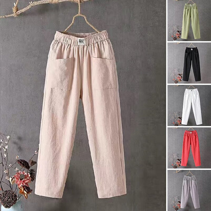 Women's Casual Linen Blend Pants with Elastic Waistband