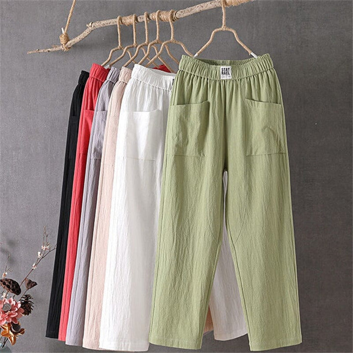 Women's Casual Linen Blend Pants with Elastic Waistband