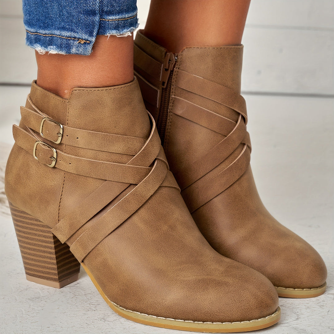 Women's Chic Heeled Ankle Boots Brown