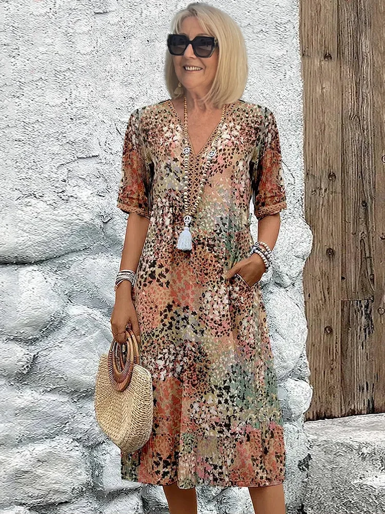 Women's Colorful Midi Dress Sandy Beige