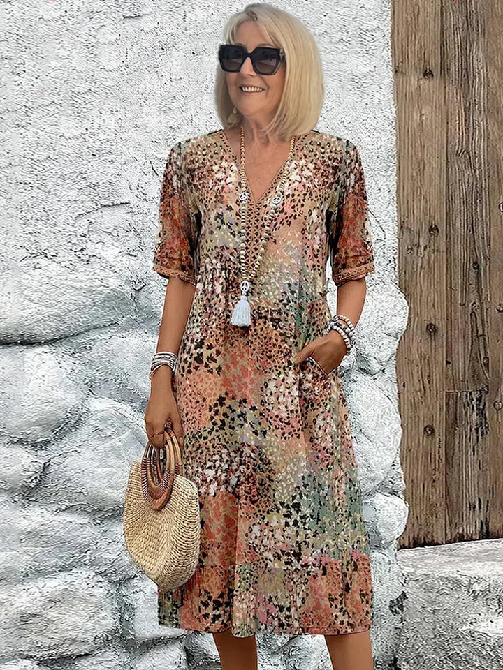 Women's Colorful Midi Dress Sandy Beige