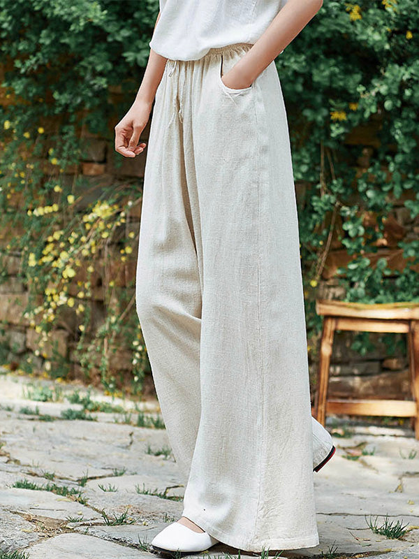Women's Cotton Linen Wide Leg Trousers for Comfort and Style-MODAUTLET