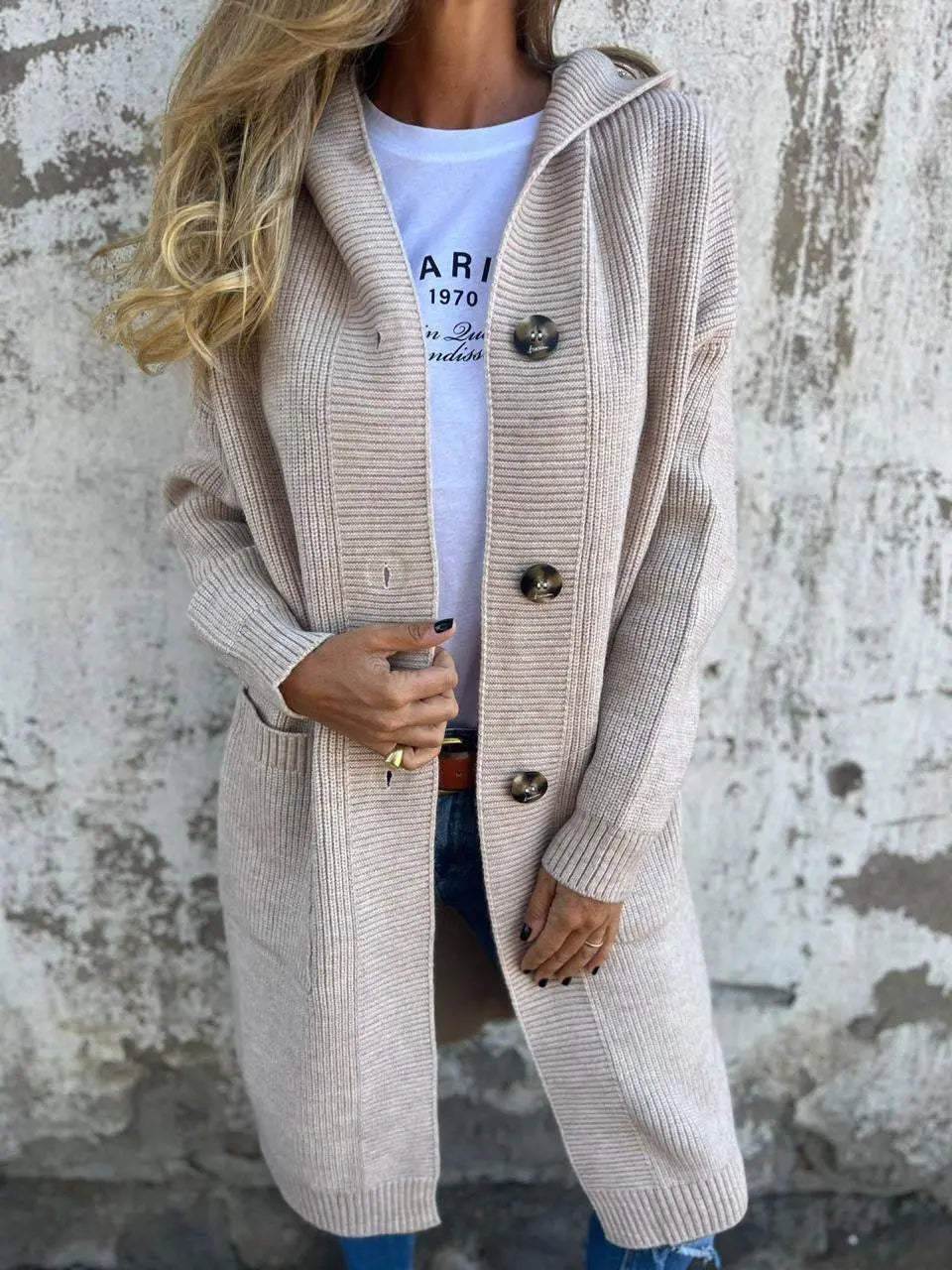 Women's Cozy Long Cardigan – Elegant Layering Essential Beige