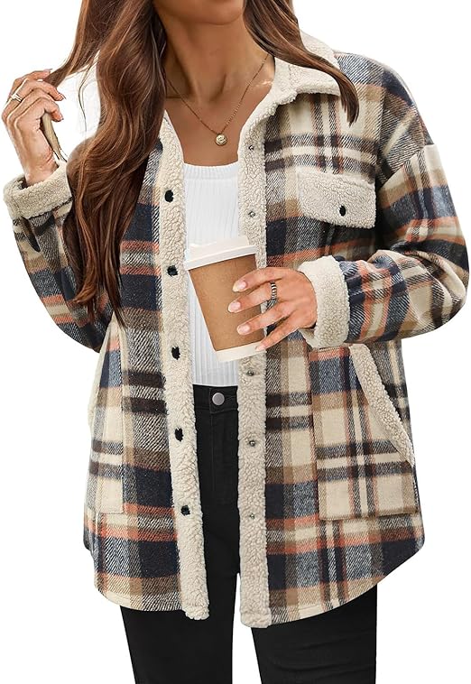 Women's Cozy Plaid Fleece Jacket Blue