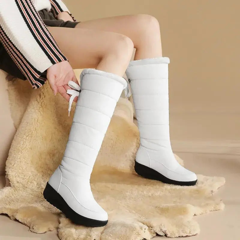 Women's Cozy Plush Lace-Up Winter Boots – Elegant Style White