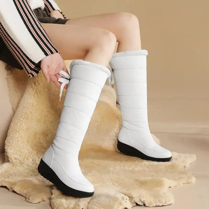 Women's Cozy Plush Lace-Up Winter Boots – Elegant Style White