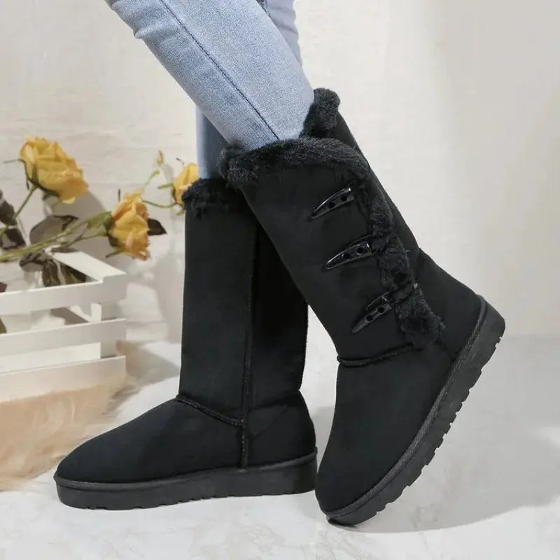 Women's Cozy Plush Snow Boots – Warm Winter Footwear Black
