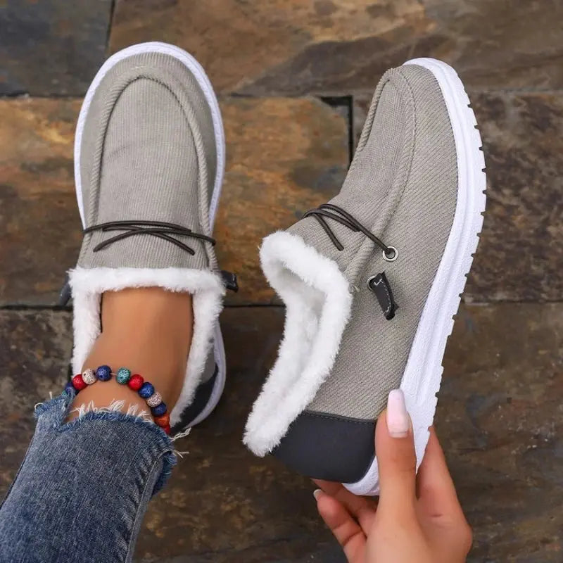 Women's Cozy Thick Velvet Winter Shoes – Stylish Comfort Gray