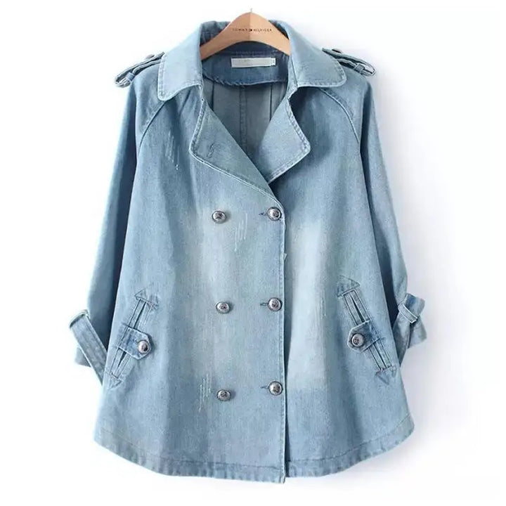 Women's Denim Cape Jacket with Collar Light Blue