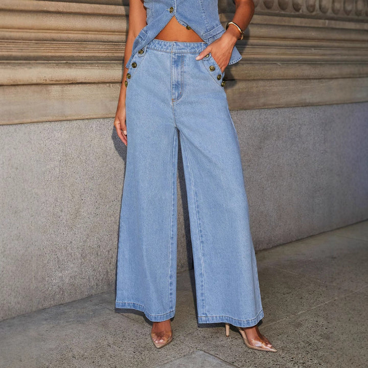Women’s Denim Vest & Wide‑Leg Trousers Set Blue Jeans