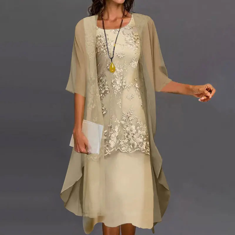 Women's Elegant Chiffon Two-Piece Dress – Stylish & Comfortable Yellow