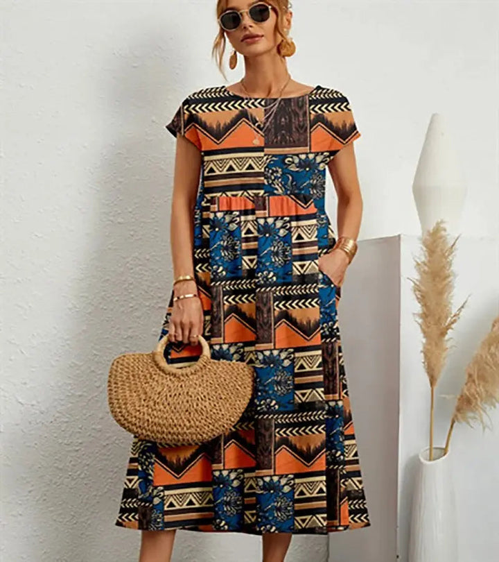 Women's Elegant Floral A-Line Summer Dress Orange