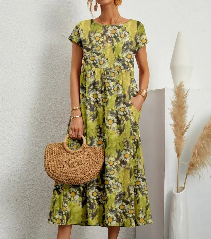 Women's Elegant Floral A-Line Summer Dress Light green